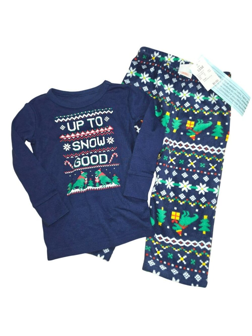 NWT Cat & Jack Dinosaurs PJs Pajamas Christmas Tree Fleece Pants 12 months Candy